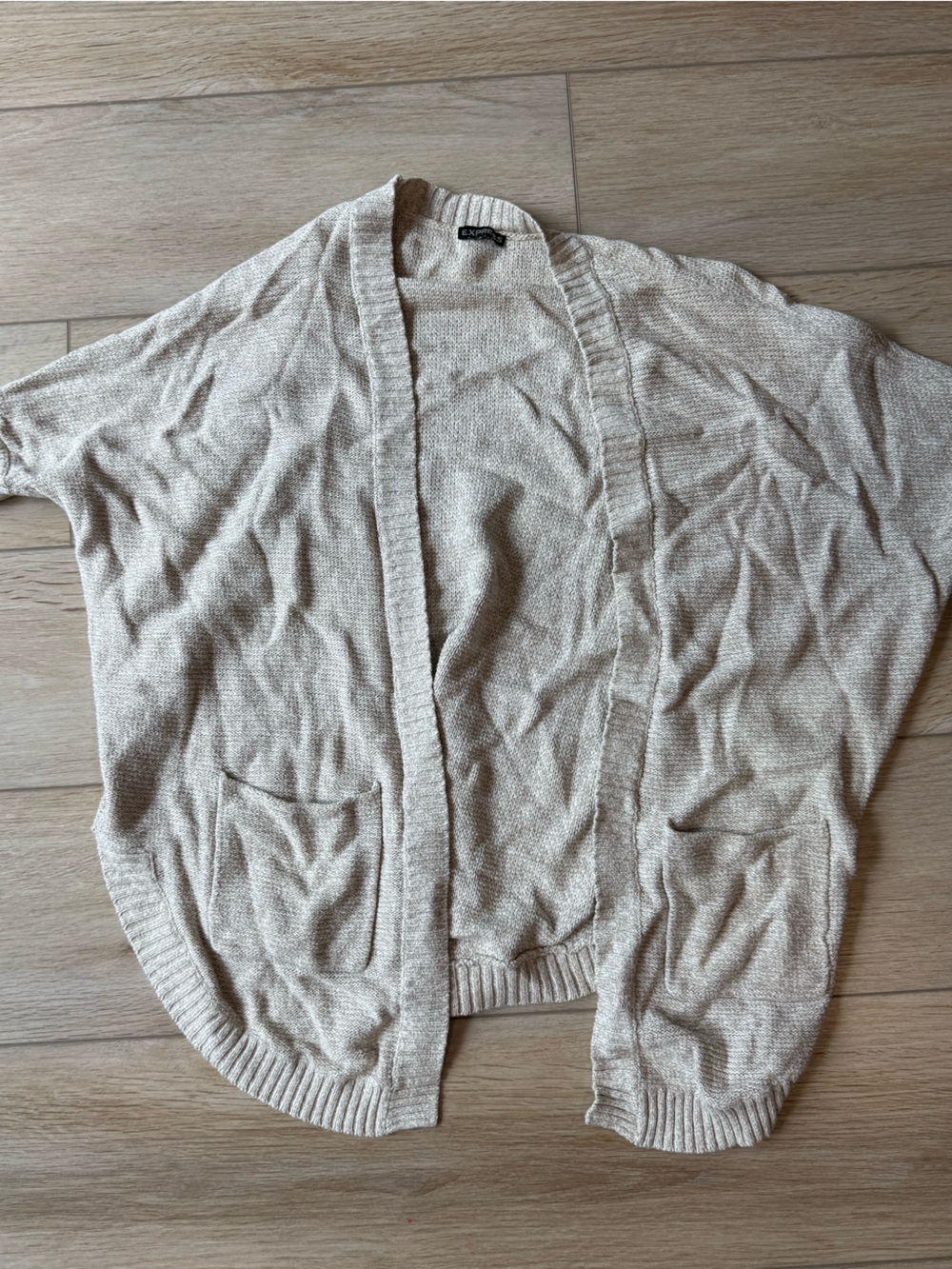 Express Cream Open-Front Pocket Cardigan
